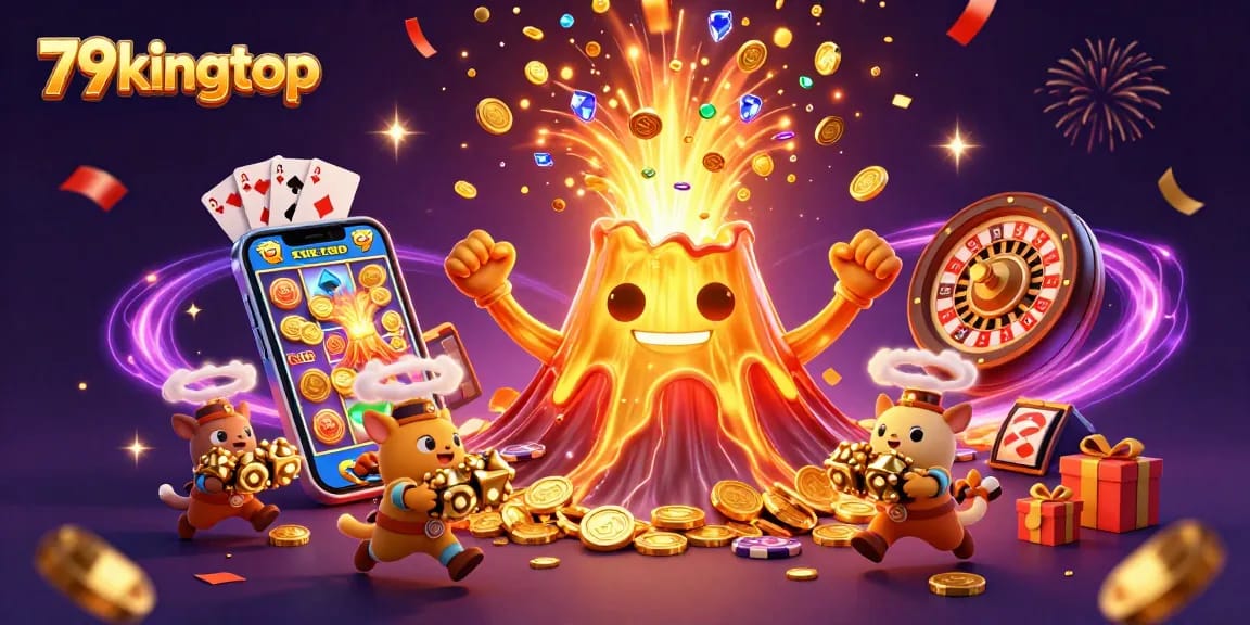 Experience the thrill of winning at 79kingtop with a celebratory 3D casino illustration.