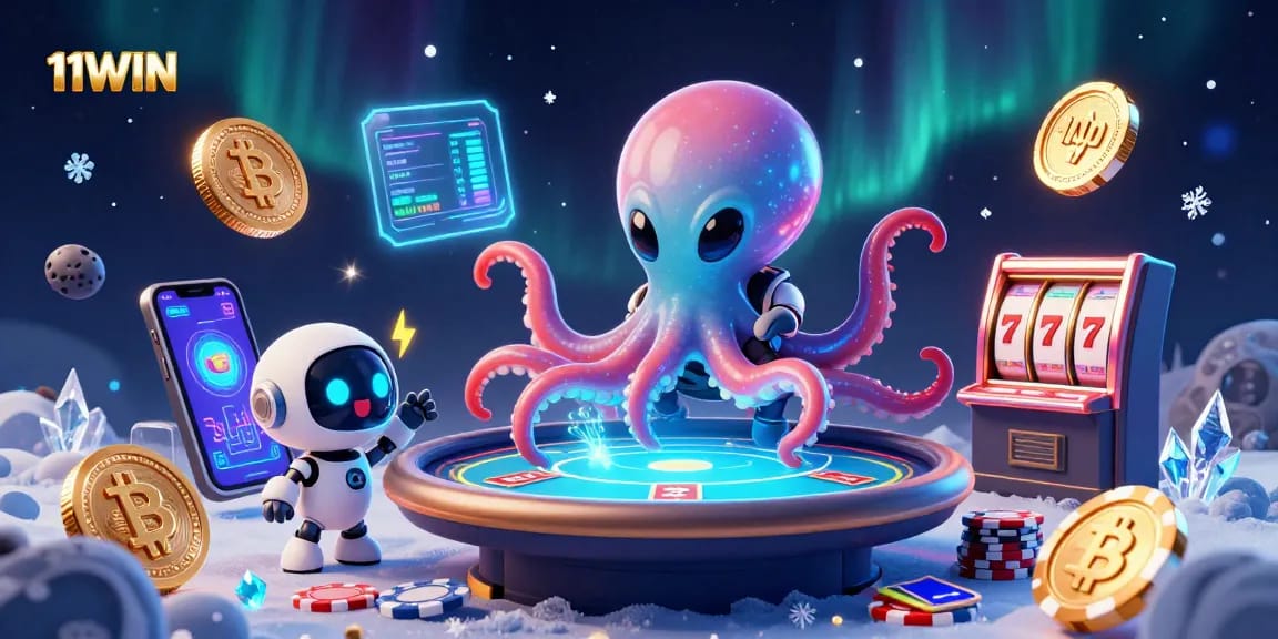 Engage with 11WIN’s vibrant alien poker scene featuring cosmic chips and crypto elements.