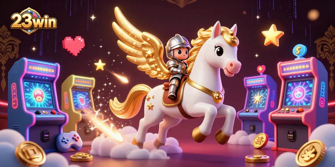 23win combines vibrant gaming action with thrilling casino excitement in a dynamic illustration.