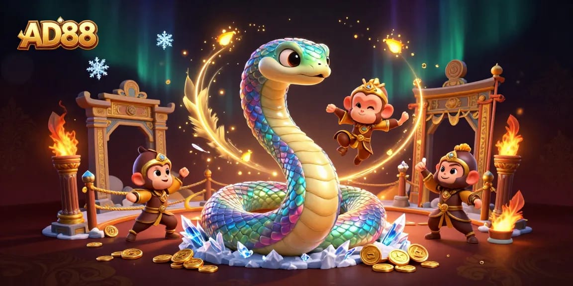 Bet on the exhilarating world of AD88 featuring a vibrant scene with majestic characters and magical elements.