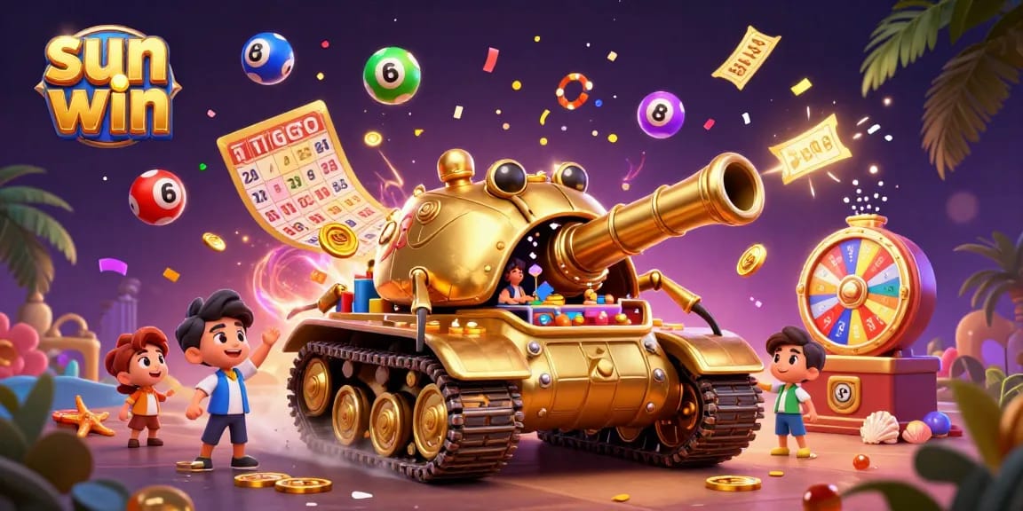 Experience sun win with golden beetle tank revealing a miniature casino filled with vibrant game elements.