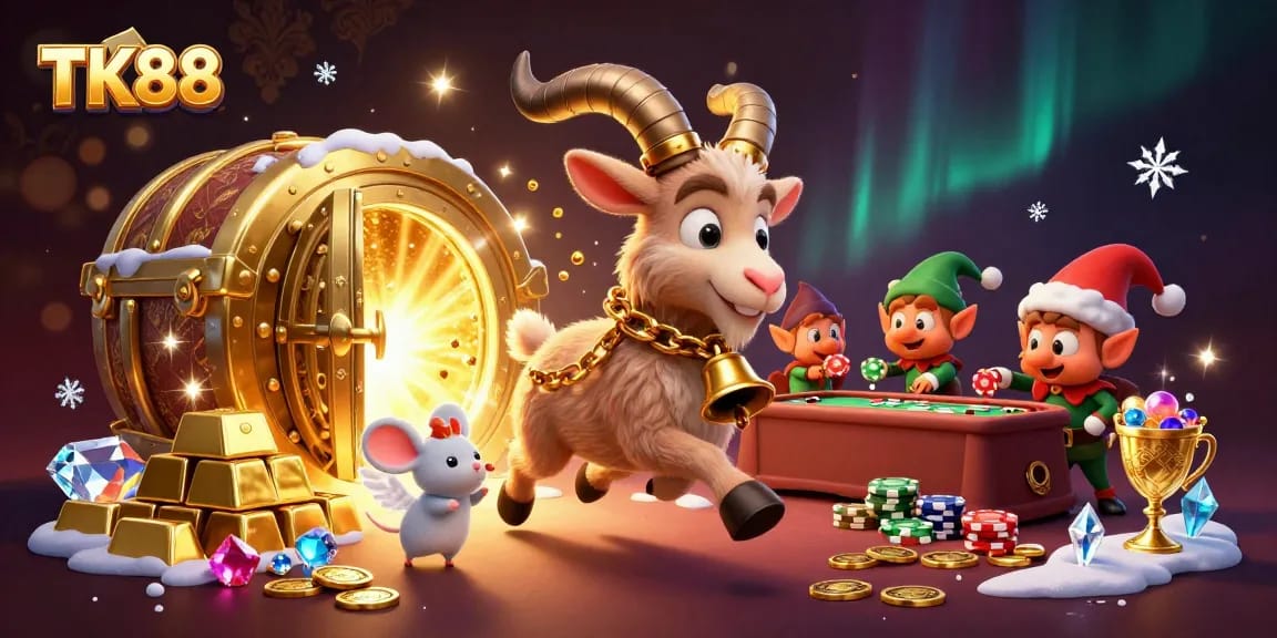 Experience the charm of TK88 with Krampus overseeing a festive casino heist filled with mischief.