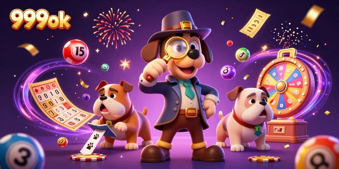 Join the exciting world of 999ok with a fun detective scene filled with gambling treasures.