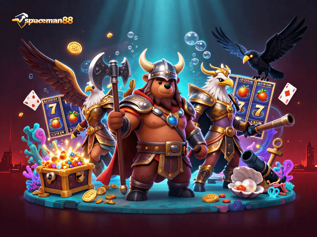 Spaceman88 engaging players with jackpot opportunities amidst colorful casino elements