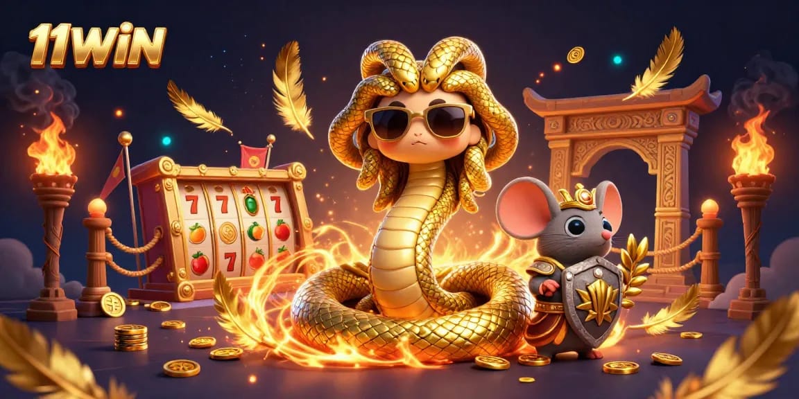 Experience the excitement of 11WIN with dynamic game elements and engaging characters in this vivid illustration.