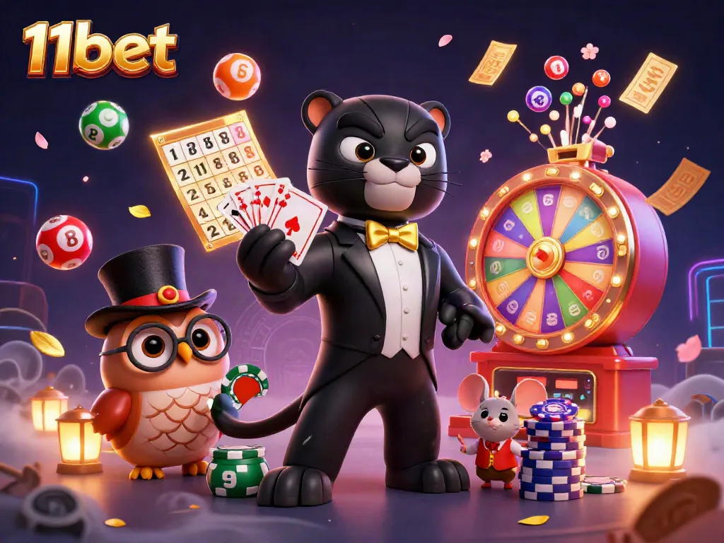 Elevate your gaming experience with 11bet's engaging 3D casino illustrations featuring dynamic characters and vibrant game elements.