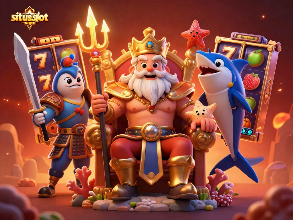 Engage with the exciting world of situs slot featuring Neptune in a vibrant casino scene.