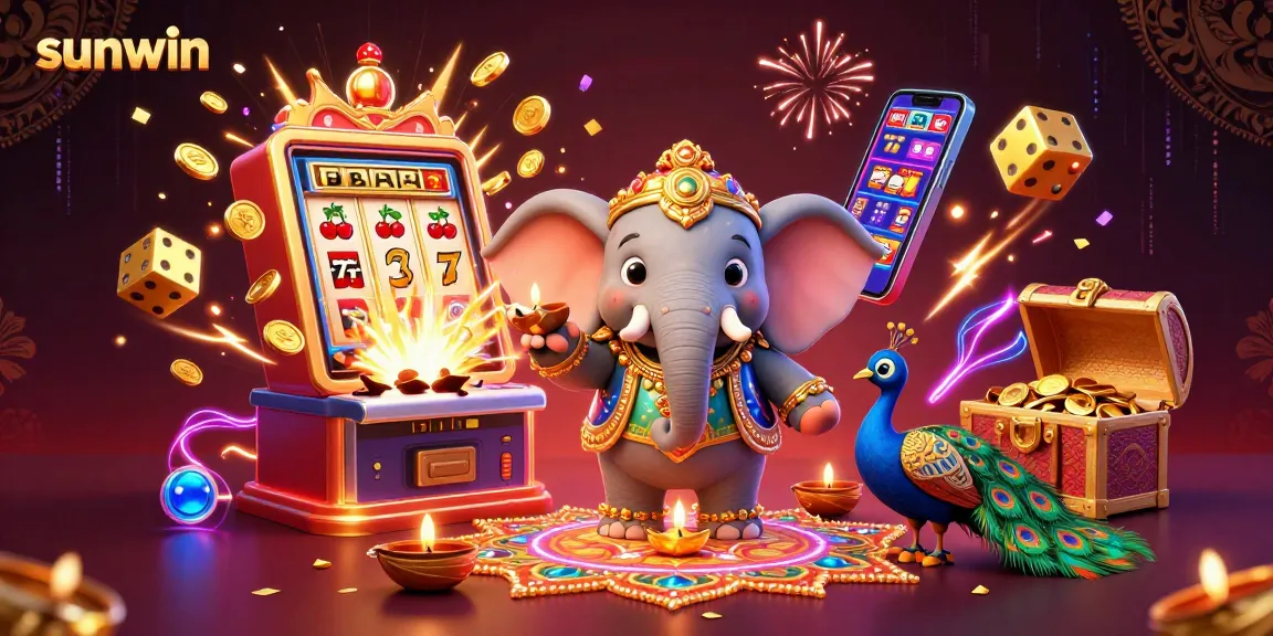 Experience the thrill of sunwin with an energetic jackpot celebration featuring vibrant casino elements and characters.