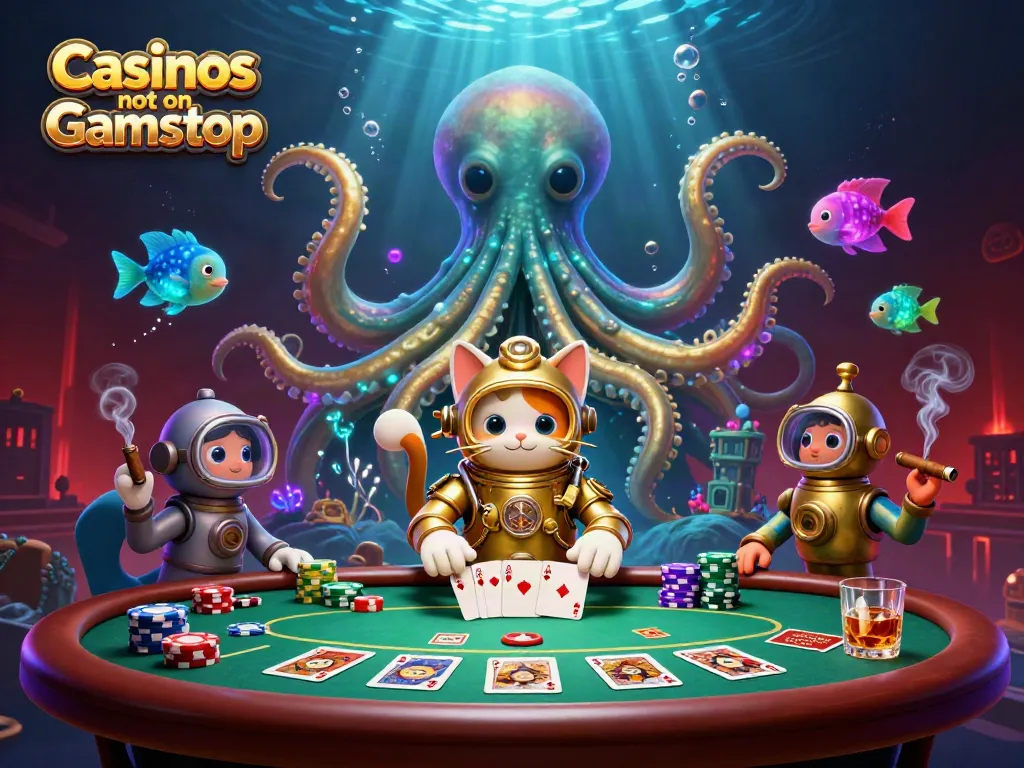 Engaging 3D illustration portraying Casinos not on Gamstop with vibrant elements and captivating characters