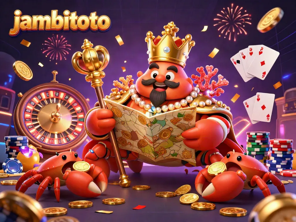 Engage with jambitoto's vibrant casino experience featuring a golden crab emperor and rich gaming elements.