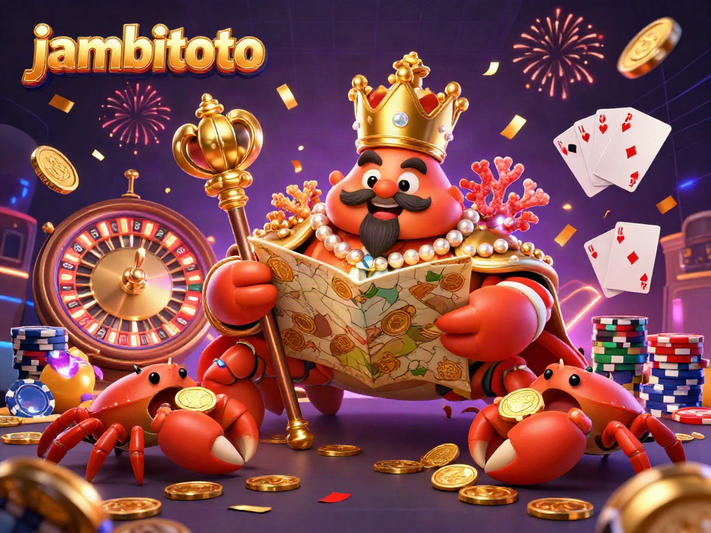 Engage with jambitoto's vibrant casino experience featuring a golden crab emperor and rich gaming elements.