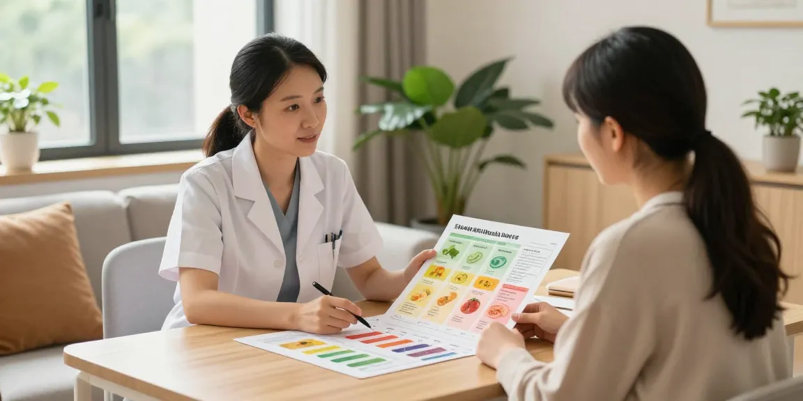 Nutritional Therapist Surrey consulting with a client in a warm wellness clinic