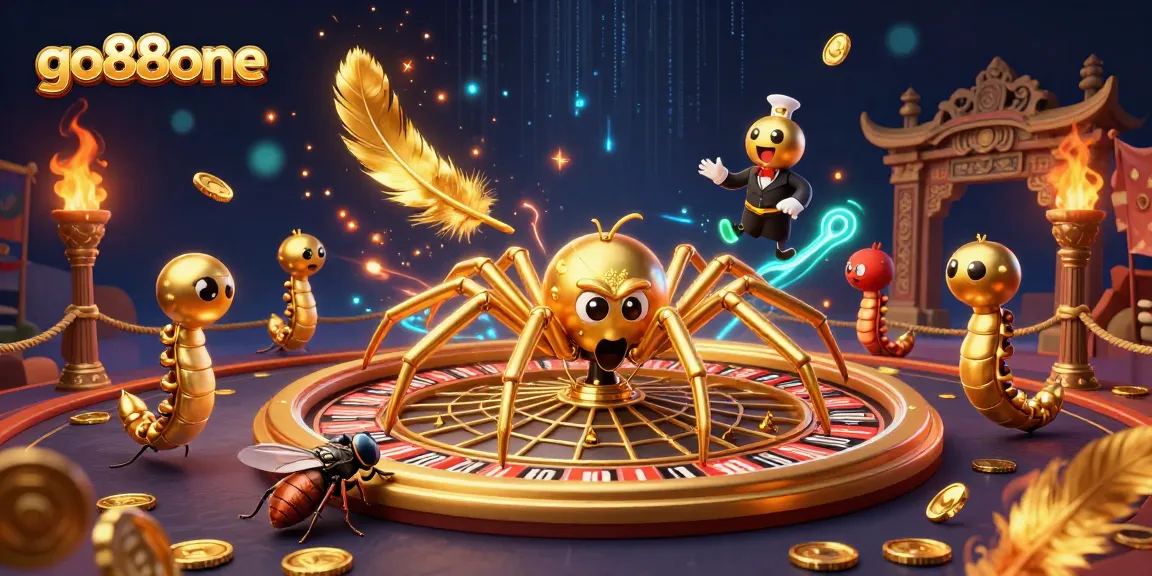 Experience thrilling action at go88one with a golden spider spinning a roulette web, adding excitement to online gambling.