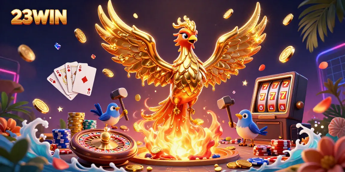 Engage in thrilling wins at 23WIN with our dynamic casino experience featuring a molten golden phoenix.
