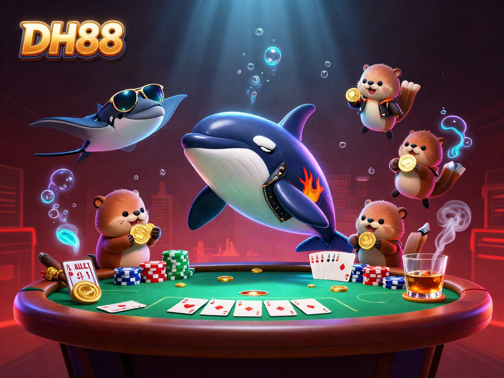 Experience winning moments at DH88 with whales and sea otters engaging in high-stakes poker.