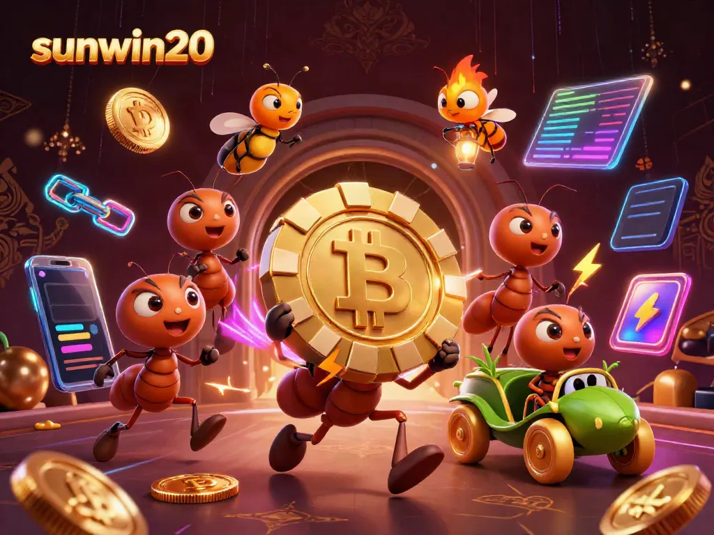 Engage in thrilling adventures with sunwin20, featuring ants stealing a giant poker chip in a dynamic casino scene.