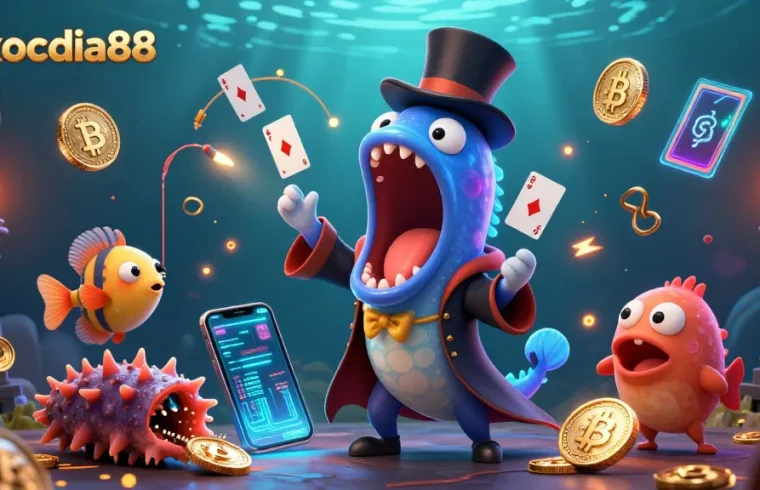 Experience excitement with xocdia88 as a glowing gulper eel performs card tricks underwater.
