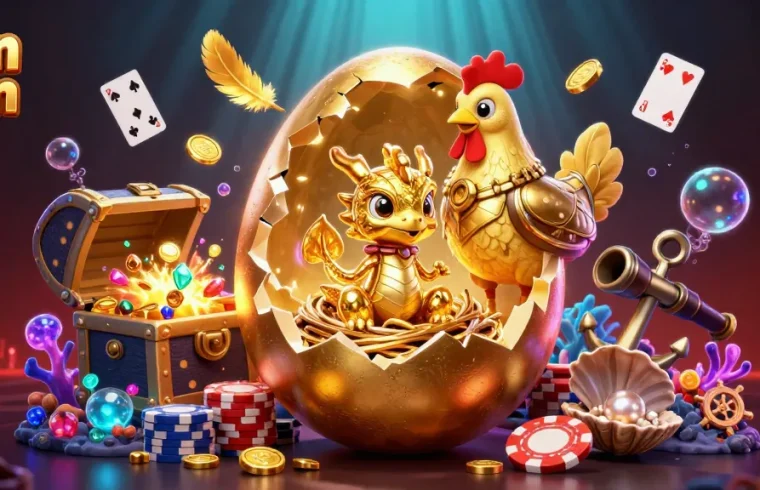Win at Sun Win with a dynamic illustration showcasing a golden dragon with poker chips, surrounded by vibrant casino elements.