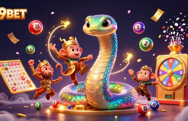 Experience excitement at 789BET with vibrant lottery balls and magical elements swirling around.